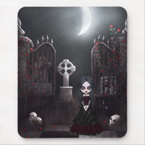 Creepy Goth Girl  Graveyard Mousepad