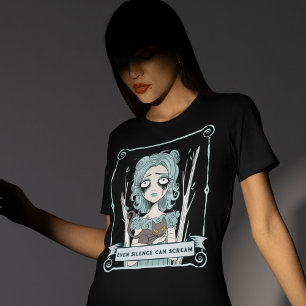 Creepy Goth Girl Halloween Black Cat Spooky Vibes T-Shirt