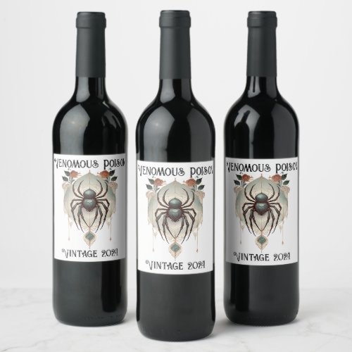 Creepy Goth Spider Spiderweb Venomous Poison Wine Label