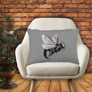 Creepy Gothic Bee Skull Wings Insect Decorative Pillow