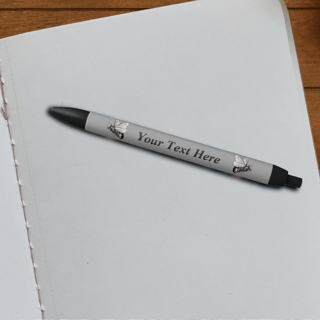 Creepy Gothic Bee Skull Wings Insect Pen (Two spooky Gothic bees with skulls on wings on grey writing pen.)