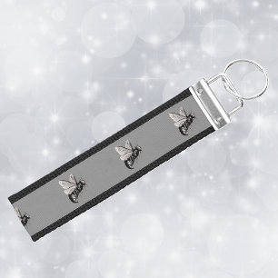 Creepy Gothic Bee Skull Wings Insect Wrist Keychain