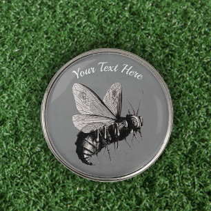 Creepy Gothic Bee Stinger Skulls on Wings Gray Golf Ball Marker