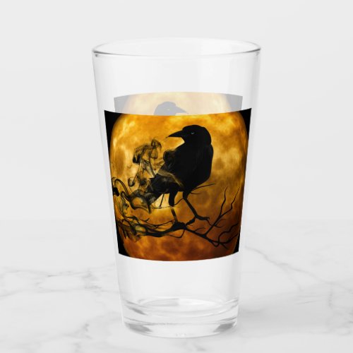 Creepy Gothic Black Raven and Moon Halloween Glass
