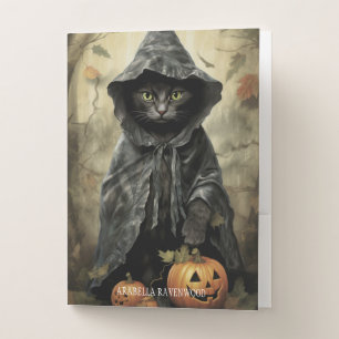 Creepy, Gothic Cat Halloween Horror Pocket Folder