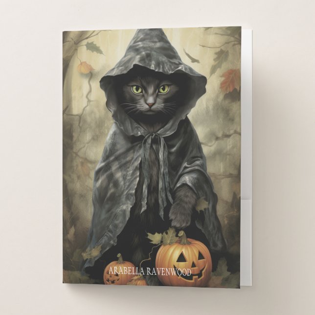 Creepy, Gothic Cat Halloween Horror Pocket Folder (Front)