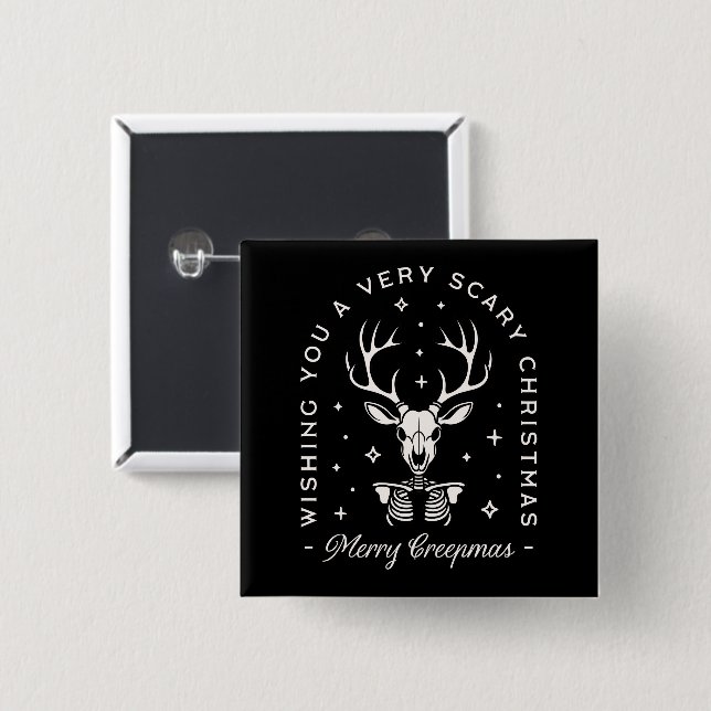 Creepy gothic dark Christmas reindeer skeleton Button (Front & Back)