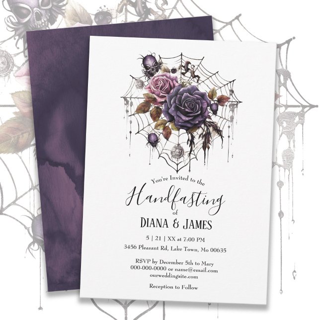 Creepy Gothic Floral Spiderweb Handfasting Invitation (Creator Uploaded)