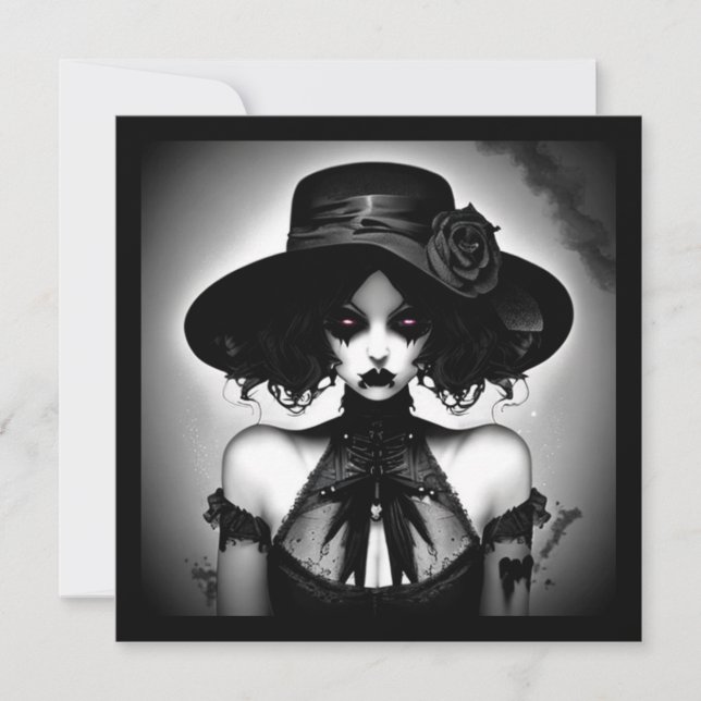 Creepy Gothic Girl Halloween  Invitation (Front)