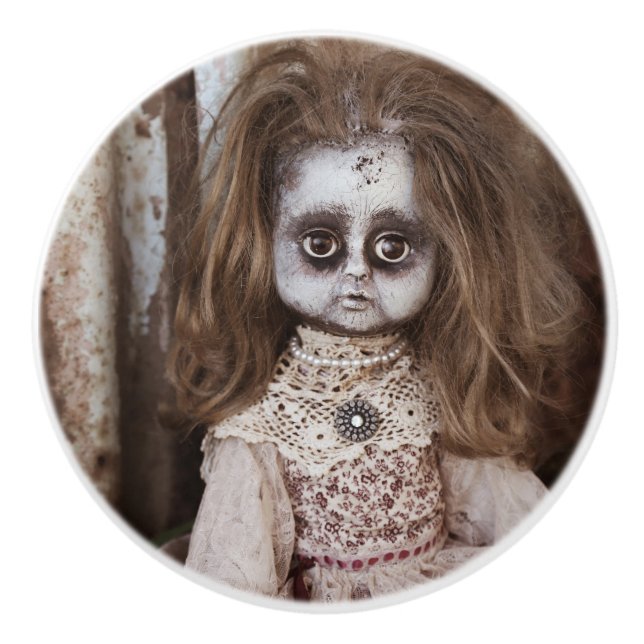 Creepy Gothic Porcelain Doll Victorian Goth Ceramic Knob (Front)