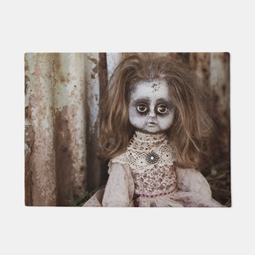 Creepy Gothic Porcelain Doll Victorian Goth Doormat