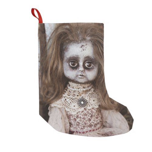 Creepy Gothic Porcelain Doll Victorian Goth Small Christmas Stocking