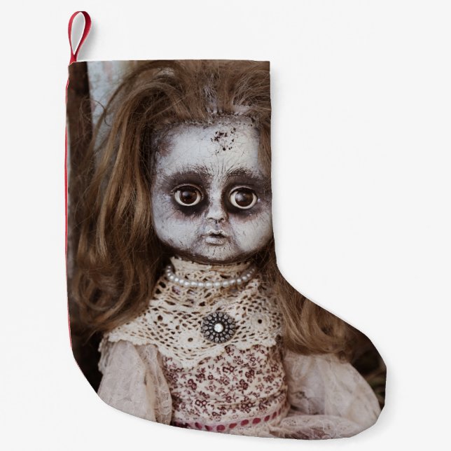 Creepy Gothic Porcelain Doll Victorian Goth Small Christmas Stocking (Front)