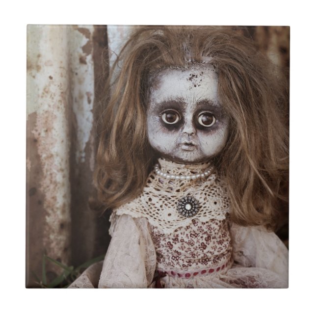 Creepy Gothic Porcelain Doll Victorian Goth Tile (Front)