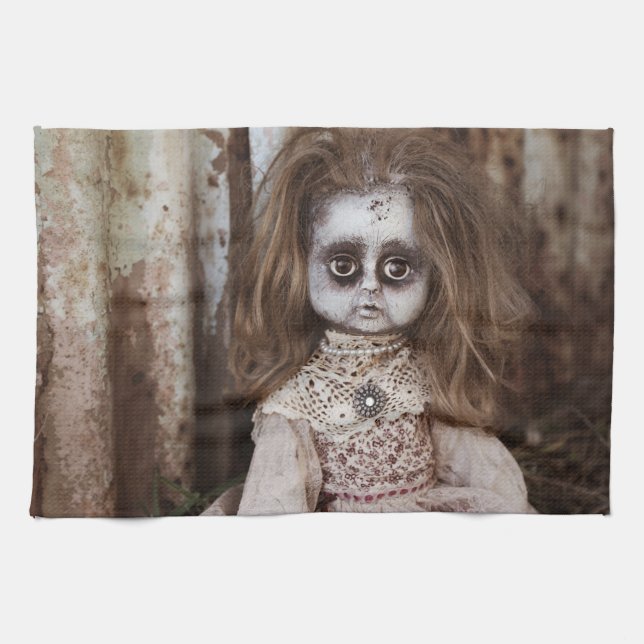 Creepy Gothic Porcelain Doll Victorian Goth Towel (Horizontal)