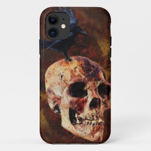 Creepy Gothic Skull and Crow _ Halloween Horror iPhone 11 Case