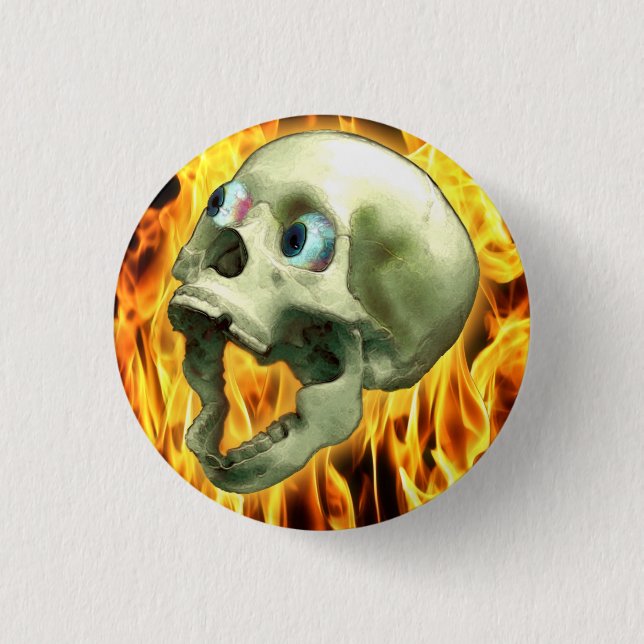 Creepy Gothic Skull, Flames, Halloween Horror Button (Front)