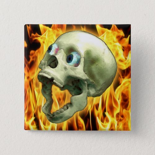 Creepy Gothic Skull Flames Halloween Horror Pinback Button