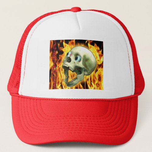 Creepy Gothic Skull Flames Halloween Horror Trucker Hat