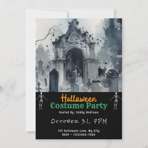 Creepy Graveyard Cemetery Graves Black Halloween Invitation