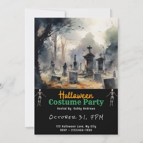 Creepy Graveyard Cemetery Graves Black Halloween Invitation