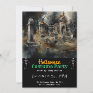 Creepy Graveyard Cemetery Graves Black Halloween Invitation