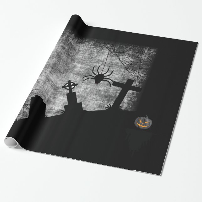 creepy graveyard halloween background wrapping paper (Unrolled)