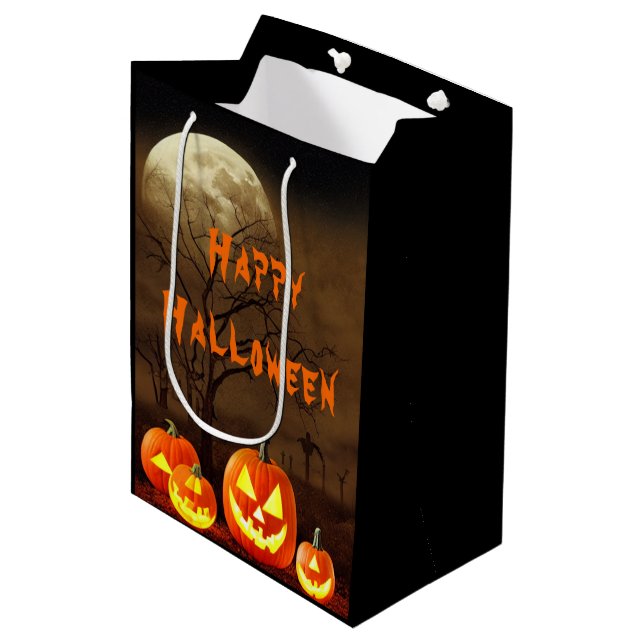 Creepy Graveyard Halloween Party Medium Gift Bag (Front Angled)