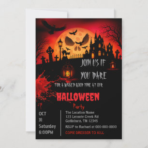 Creepy Graveyard Under a Glowing Moon Halloween Invitation