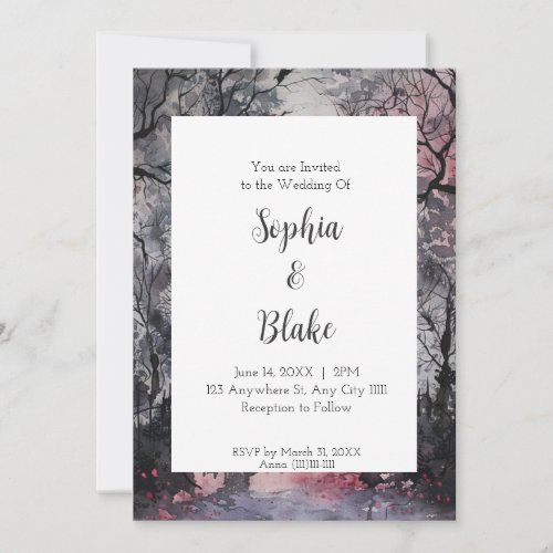 Creepy Gray Sky Full Moon Gothic Wedding Invitation