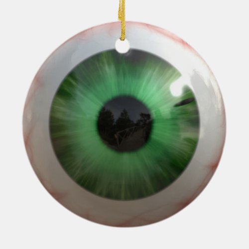 Creepy Green Eyeball Ceramic Ornament
