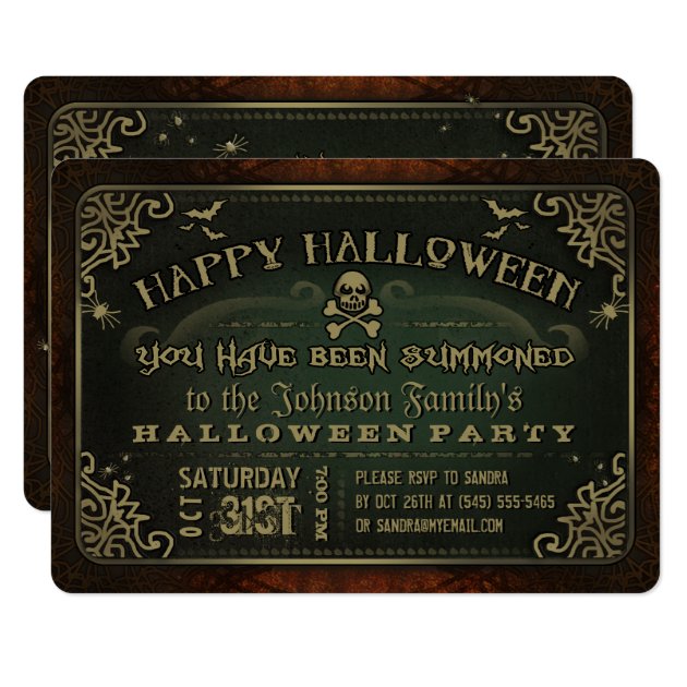 Creepy Green & Gold Happy Halloween Party Invite