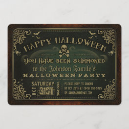 Creepy Green & Gold Happy Halloween Party Invite