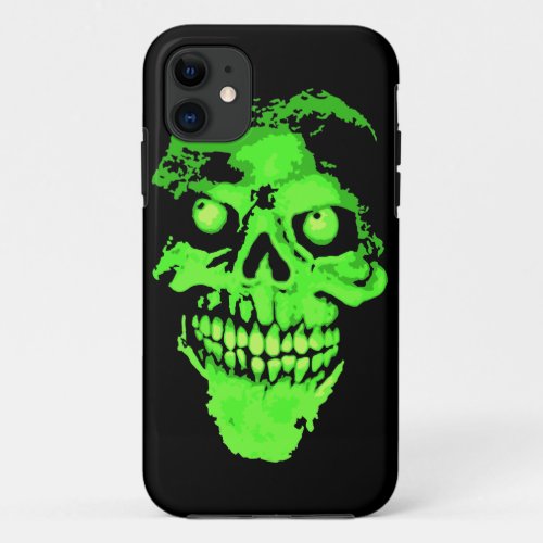 Creepy green neon style skull iPhone 11 case