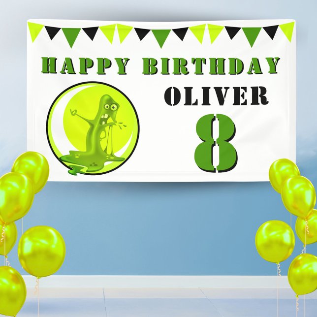 Creepy Green Slime Monster Kid`s Birthday Party Banner (Creator Uploaded)