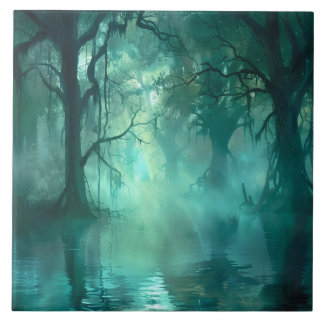 Creepy Green Swamp  Ceramic Tile