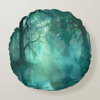 Creepy Green Swamp Round Pillow