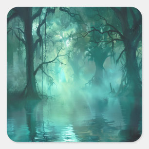 Creepy Green Swamp Square Sticker