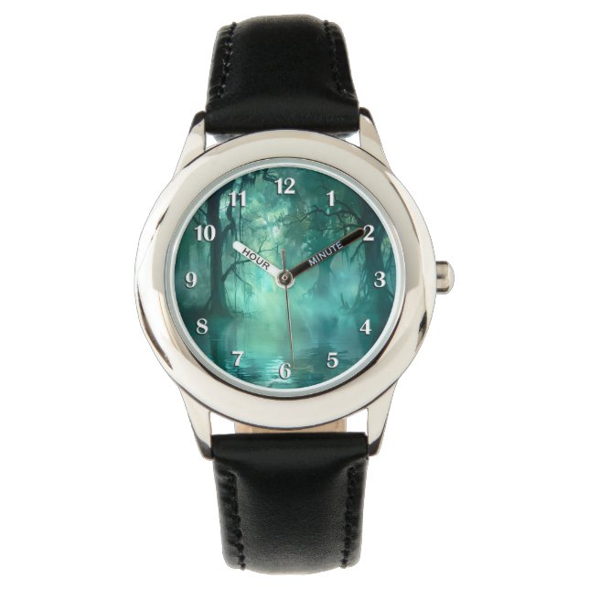 Creepy Green Swamp White Numbers Watch (Front)