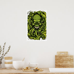 Creepy Green Tentacle Monster Horror Poster