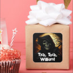 Creepy Grim Reaper Birthday Square Sticker<br><div class="desc">The grim reaper with his skeletal face and an ominous background makes up this scary design that says,  "Tick,  tock,  name."</div>