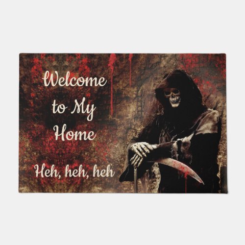 Creepy Grim Reaper bloody background Welcome Doormat