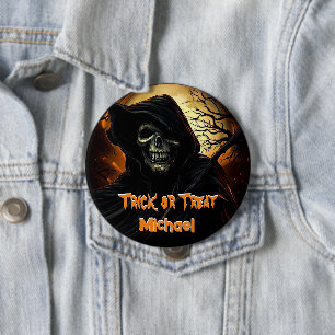 Creepy Grim Reaper Trick or Treat Button