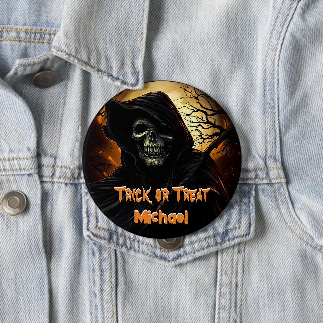 Creepy Grim Reaper Trick or Treat Button (In Situ)