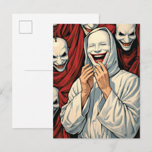 Creepy Grinning Masked Cult Figures Horror Pop Art Postcard