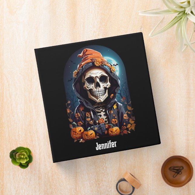 Creepy Grinning Skeleton Halloween 3 Ring Binder (In Situ)
