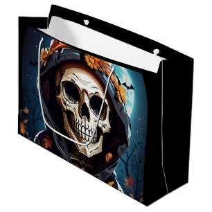 Creepy Grinning Skeleton Halloween Birthday Large Gift Bag