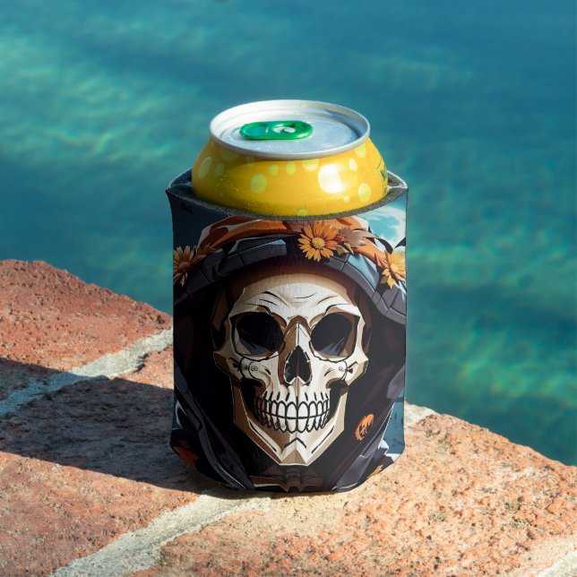 Creepy Grinning Skeleton Halloween Can Cooler (In Situ Pool)