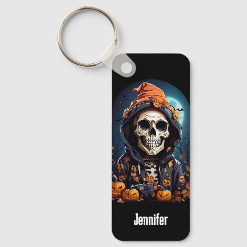 Creepy Grinning Skeleton Halloween Keychain