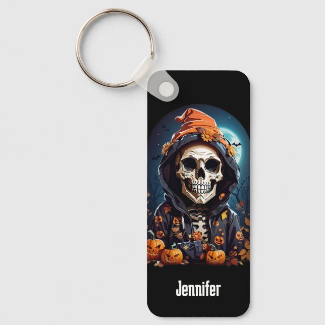Creepy Grinning Skeleton Halloween Keychain (Front)